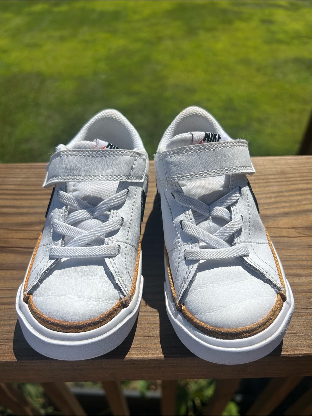 Nike Kids White Sneakers with Brown Trim